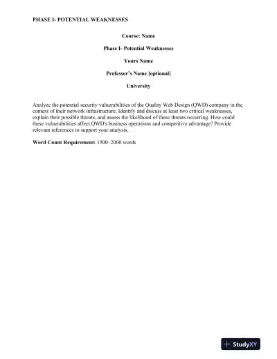 Phase I: Analysis of Potential Security Vulnerabilities in Quality Web Design's Network Infrastructure - Page 1 preview image