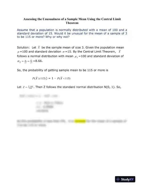 Assessing the Unusualness of a Sample Mean Using the Central Limit Theorem - Page 1 preview image