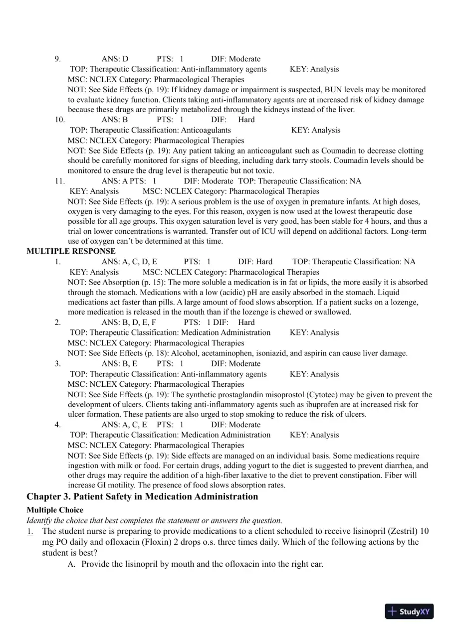 Test Bank for Pharmacology Clear and Simple A Guide to Drug Classifications and Dosage Calculations, 4th Edition (Chapters 1-20), page 10