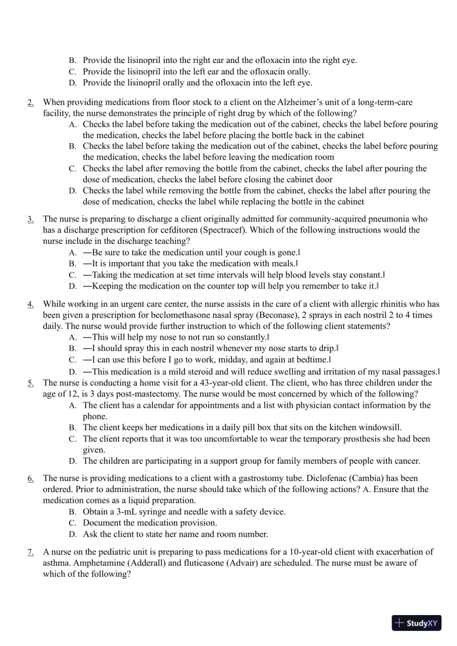 Test Bank for Pharmacology Clear and Simple A Guide to Drug Classifications and Dosage Calculations, 4th Edition (Chapters 1-20), page 11