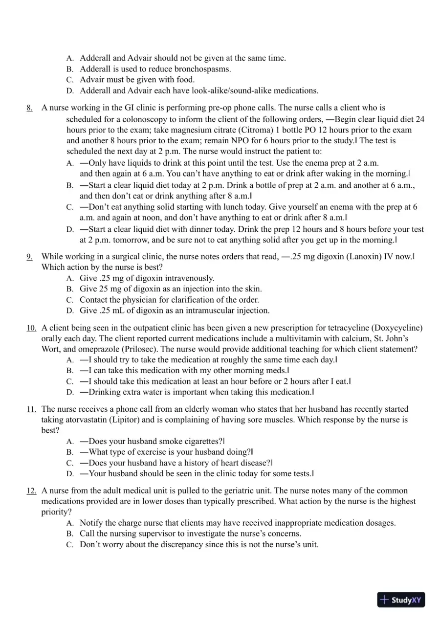 Test Bank for Pharmacology Clear and Simple A Guide to Drug Classifications and Dosage Calculations, 4th Edition (Chapters 1-20), page 12