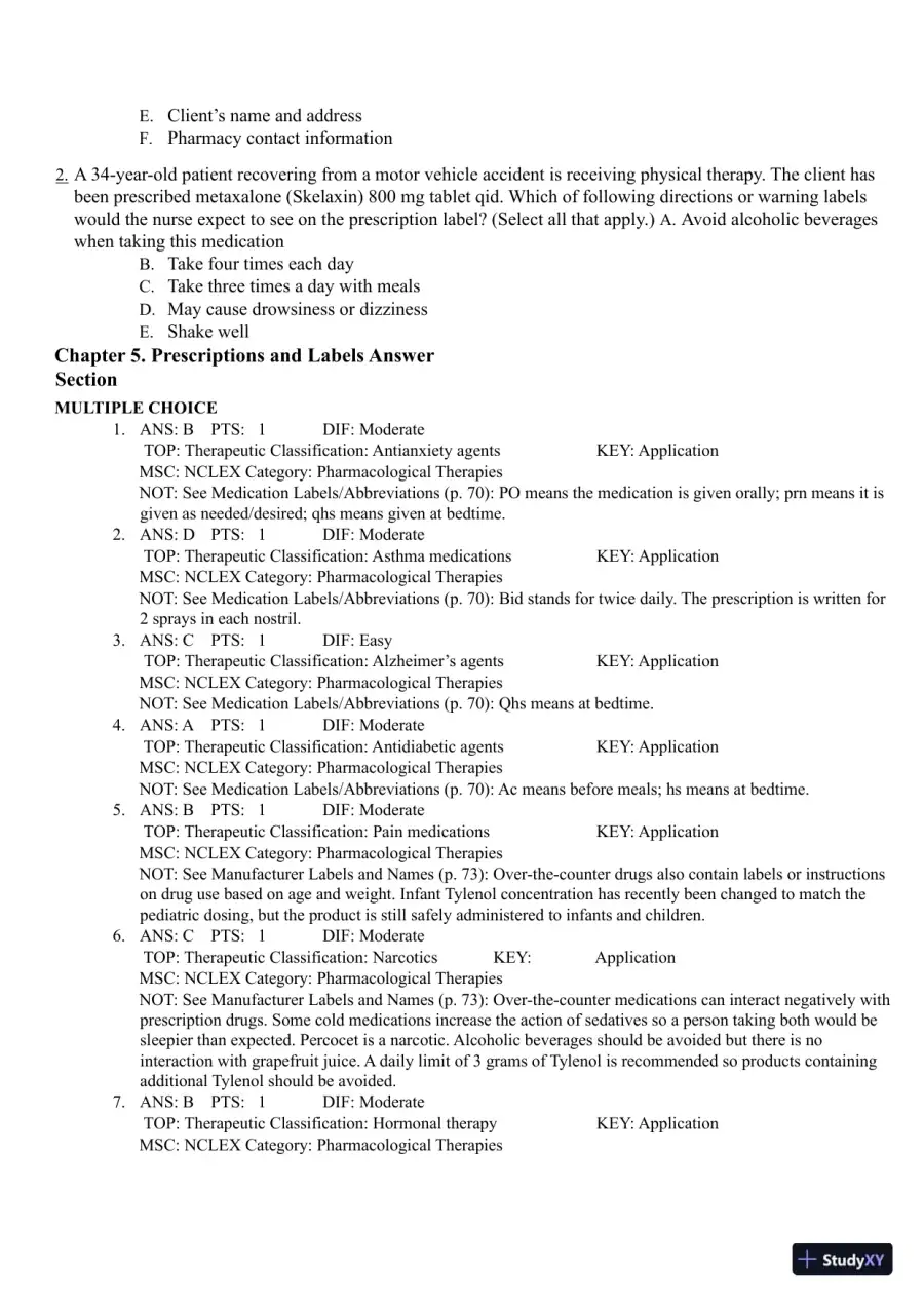 Test Bank for Pharmacology Clear and Simple A Guide to Drug Classifications and Dosage Calculations, 4th Edition (Chapters 1-20), page 25