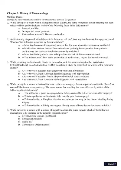 Test Bank for Pharmacology Clear and Simple A Guide to Drug Classifications and Dosage Calculations, 4th Edition (Chapters 1-20) - Page 3 preview image