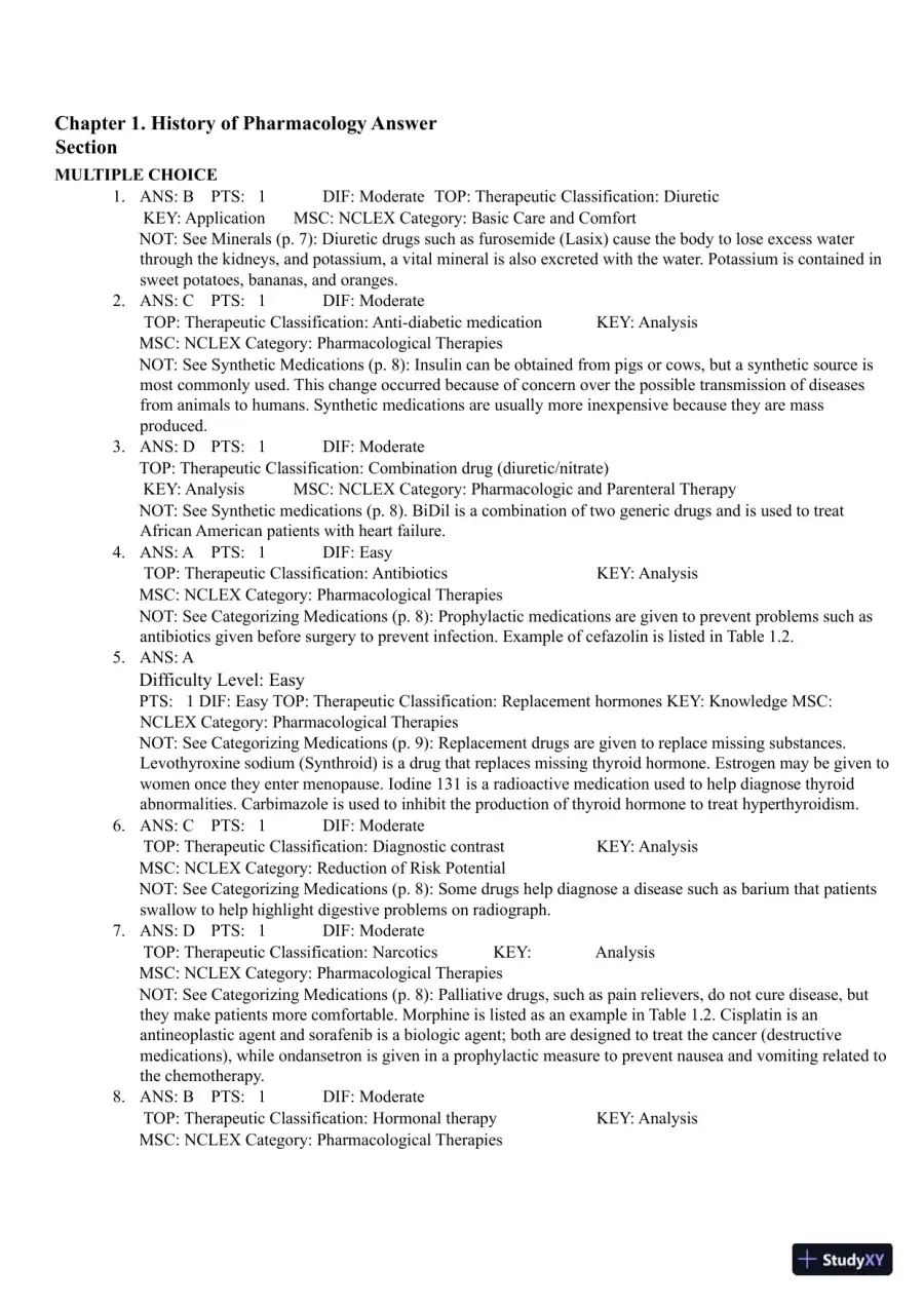 Test Bank for Pharmacology Clear and Simple A Guide to Drug Classifications and Dosage Calculations, 4th Edition (Chapters 1-20), page 5