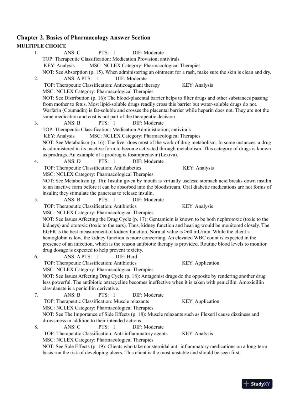 Test Bank for Pharmacology Clear and Simple A Guide to Drug Classifications and Dosage Calculations, 4th Edition (Chapters 1-20), page 9
