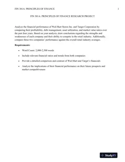 FIN 301A: Principles of Finance Research Project - Page 1 preview image