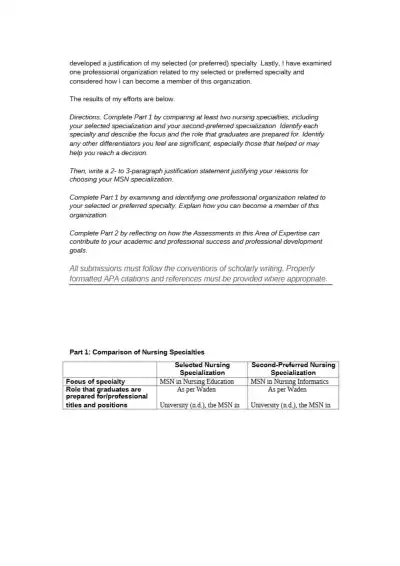 Nursing Specialty Comparison Matrix - Page 2 preview image