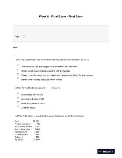 Comprehensive Financial Analysis and Decision-Making in Accounting: Week 8 Final Exam - Page 1 preview image