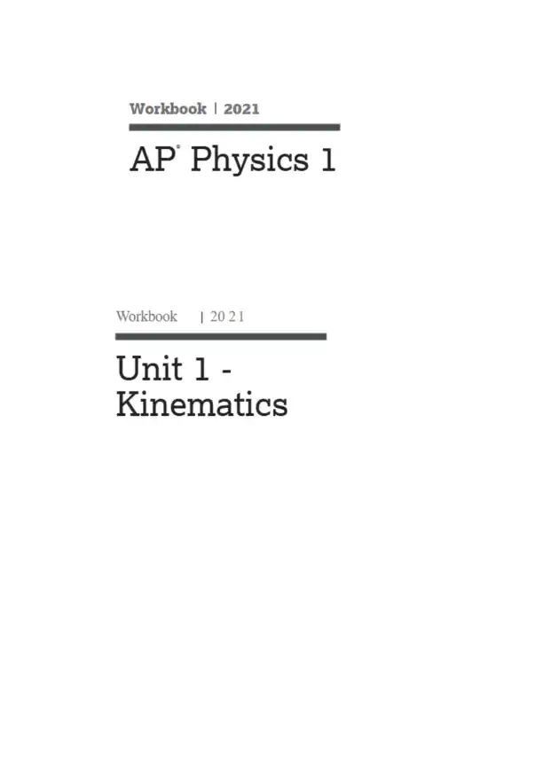 AP Physics 1 Workbook Unit 1 Kinematics Displacem - Page 1 preview image