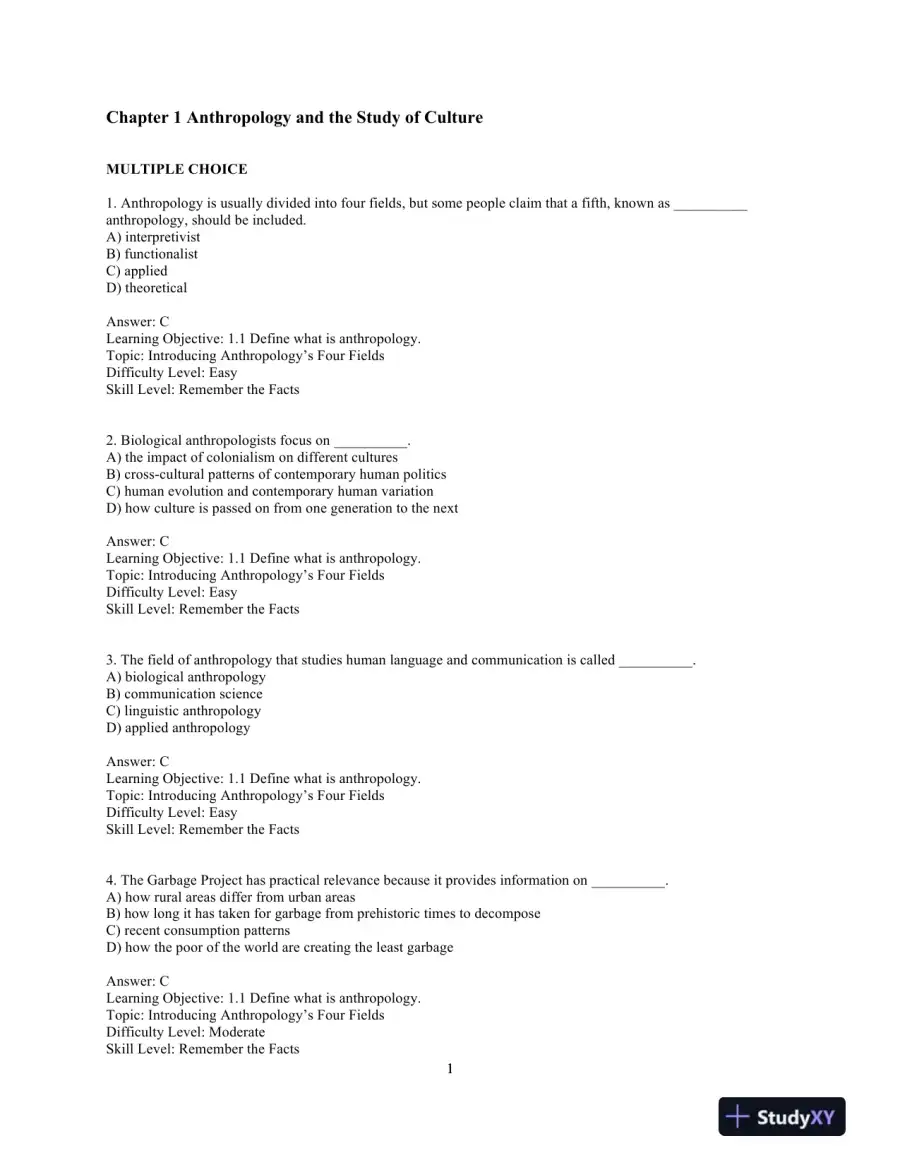 Test Bank for Cultural Anthropology in a Globalizing World, 4th Edition, page 4