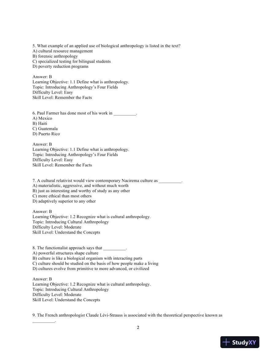 Test Bank for Cultural Anthropology in a Globalizing World, 4th Edition, page 5