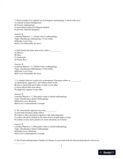 Test Bank for Cultural Anthropology in a Globalizing World, 4th Edition - Page 5 preview image