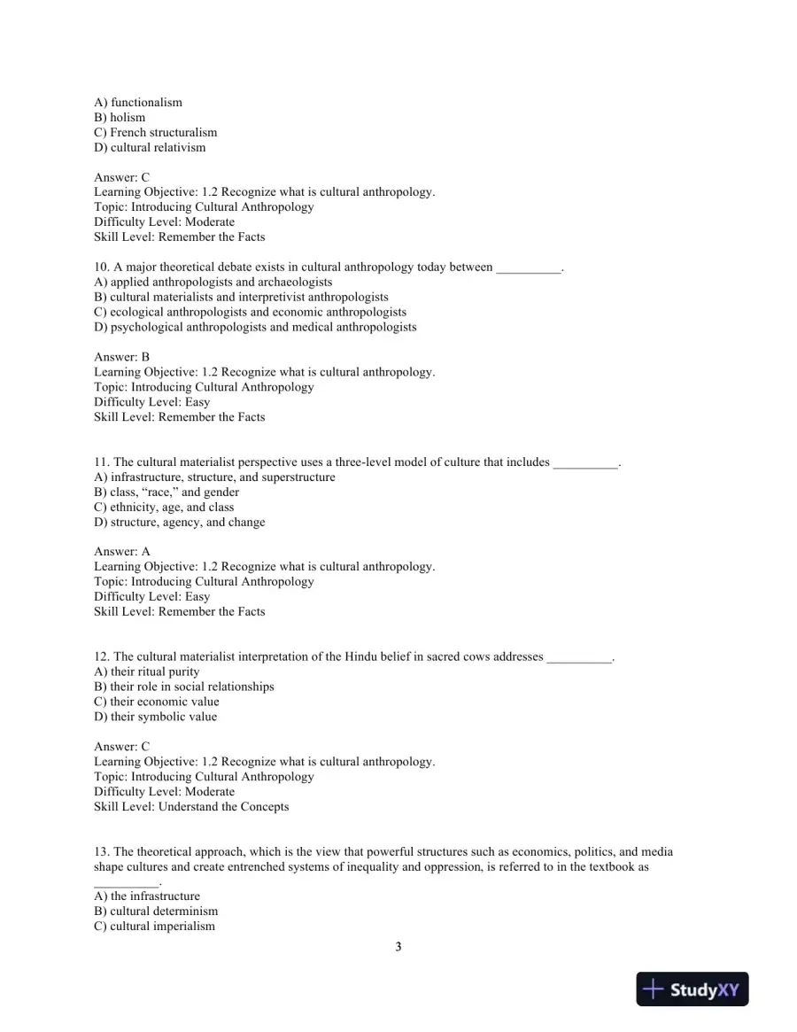 Test Bank for Cultural Anthropology in a Globalizing World, 4th Edition, page 6