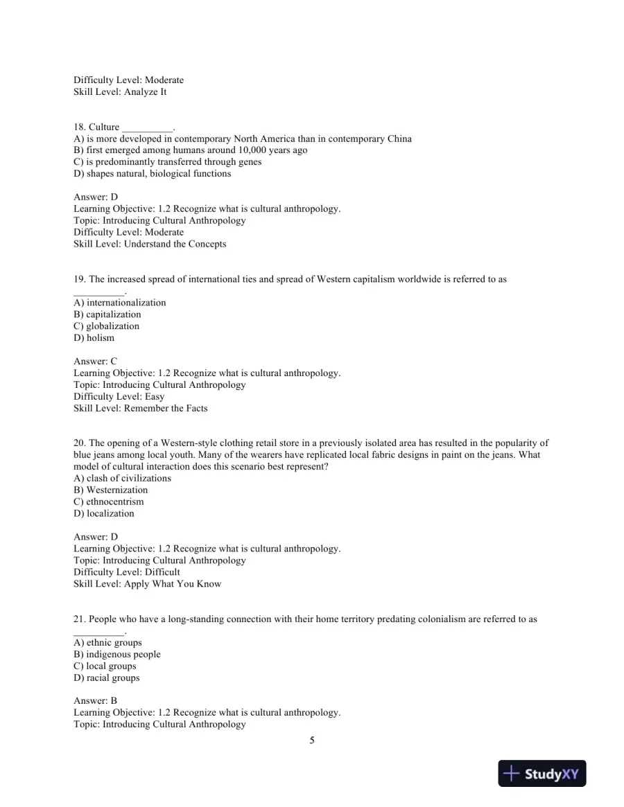 Test Bank for Cultural Anthropology in a Globalizing World, 4th Edition, page 8