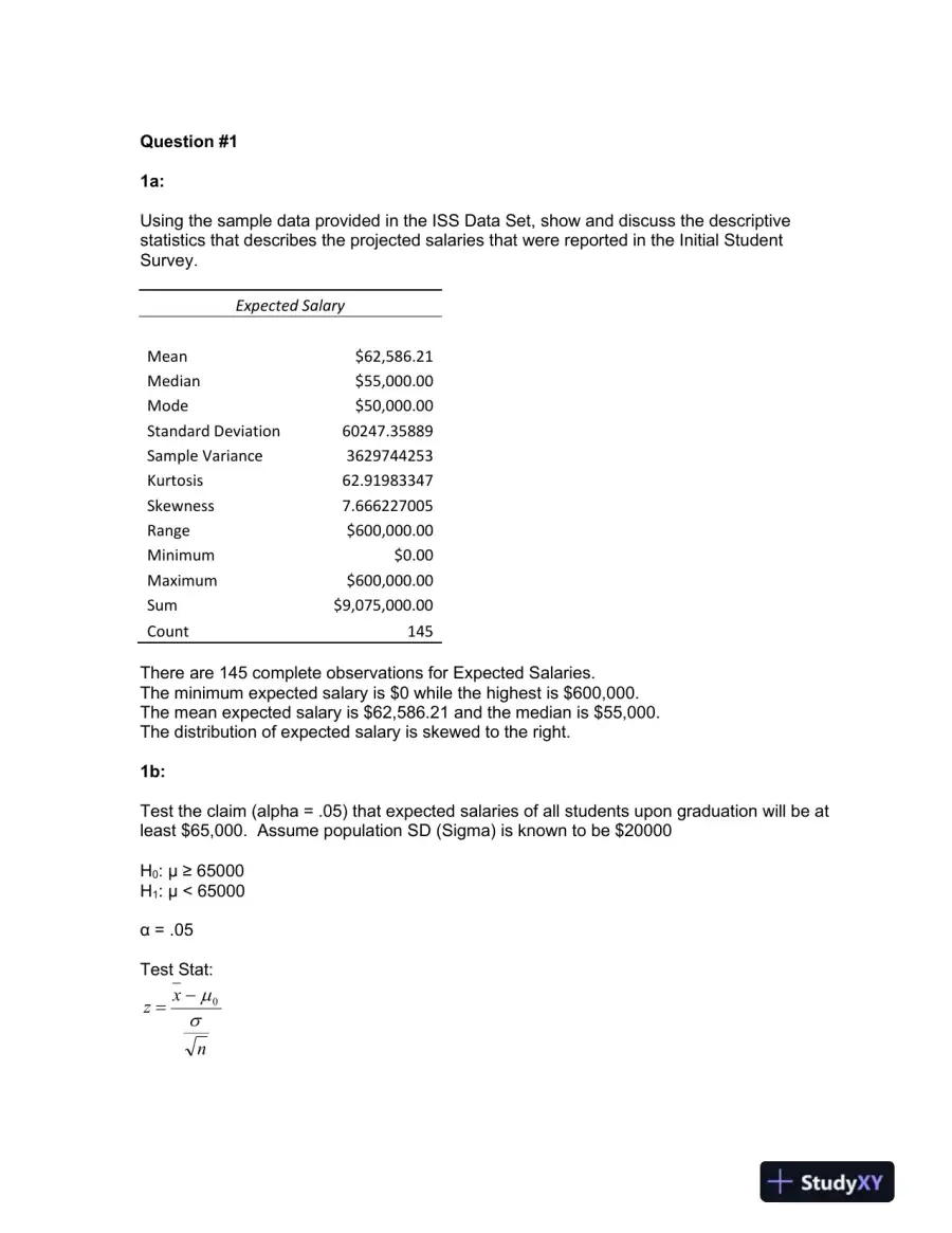 Analysis of Projected Salaries Based on Initial Student Survey Data, page 3
