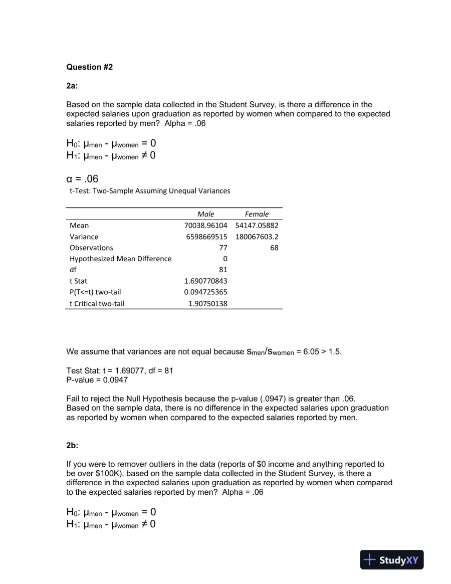 Analysis of Projected Salaries Based on Initial Student Survey Data, page 5