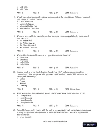 Canadian Police Work 4th Edition Test Bank - Page 12 preview image