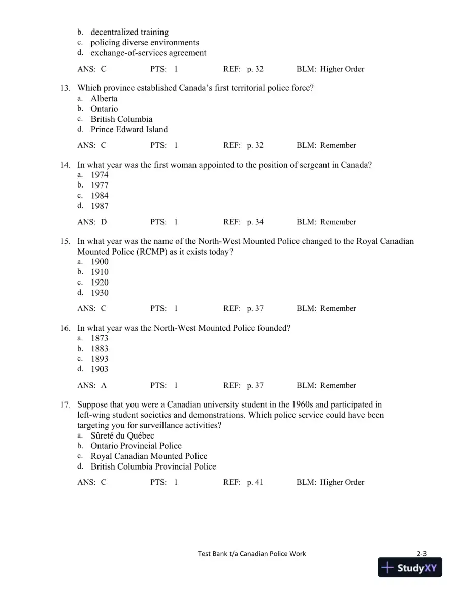 Canadian Police Work 4th Edition Test Bank, page 13