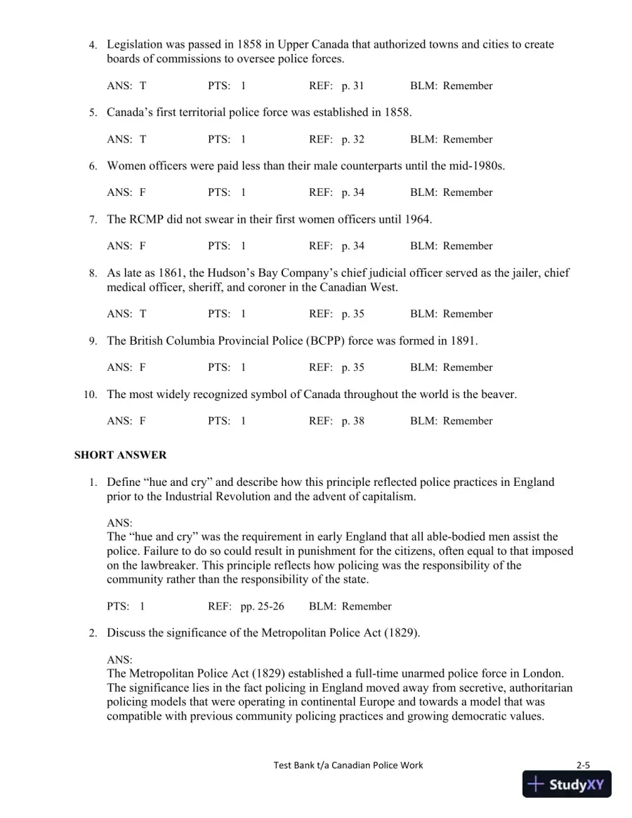 Canadian Police Work 4th Edition Test Bank, page 15