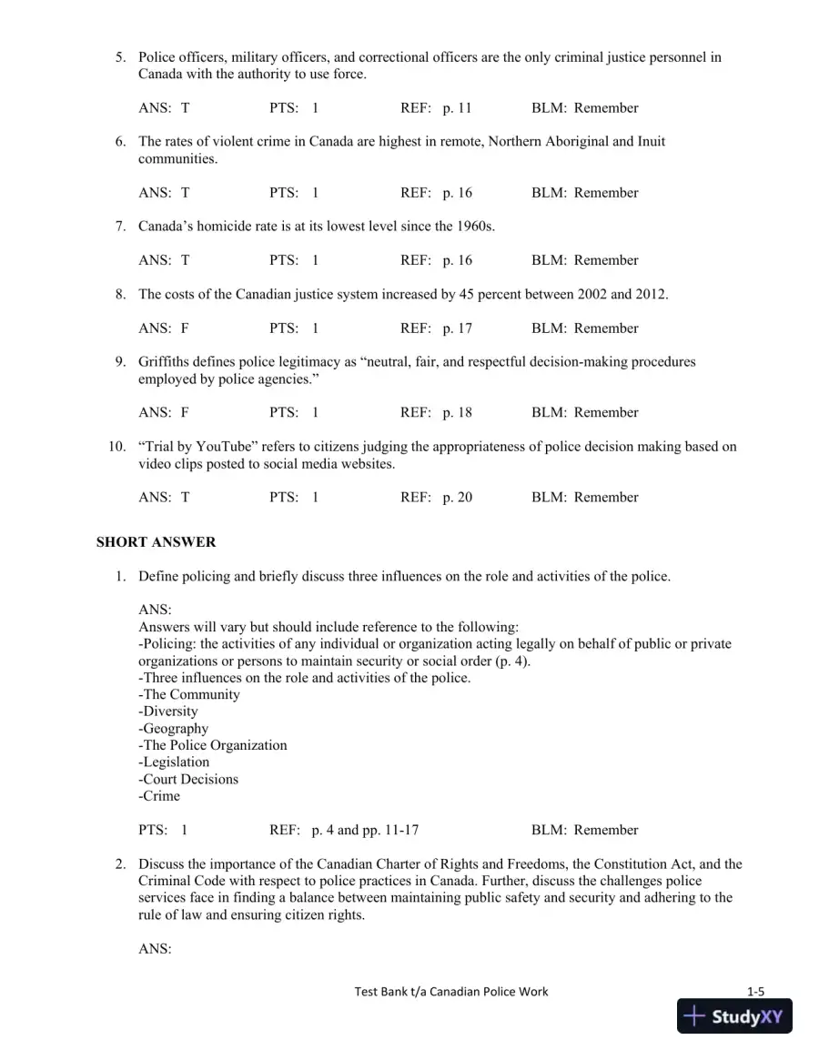 Canadian Police Work 4th Edition Test Bank, page 9