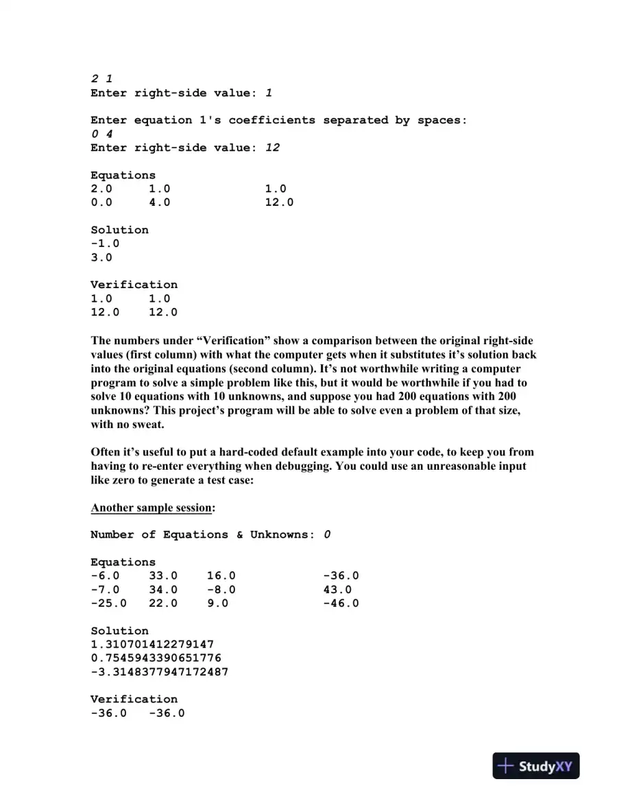 CSC201 Solution of Simultaneous Algebraic Equations Using Lower-Upper Decomposition Method, page 3