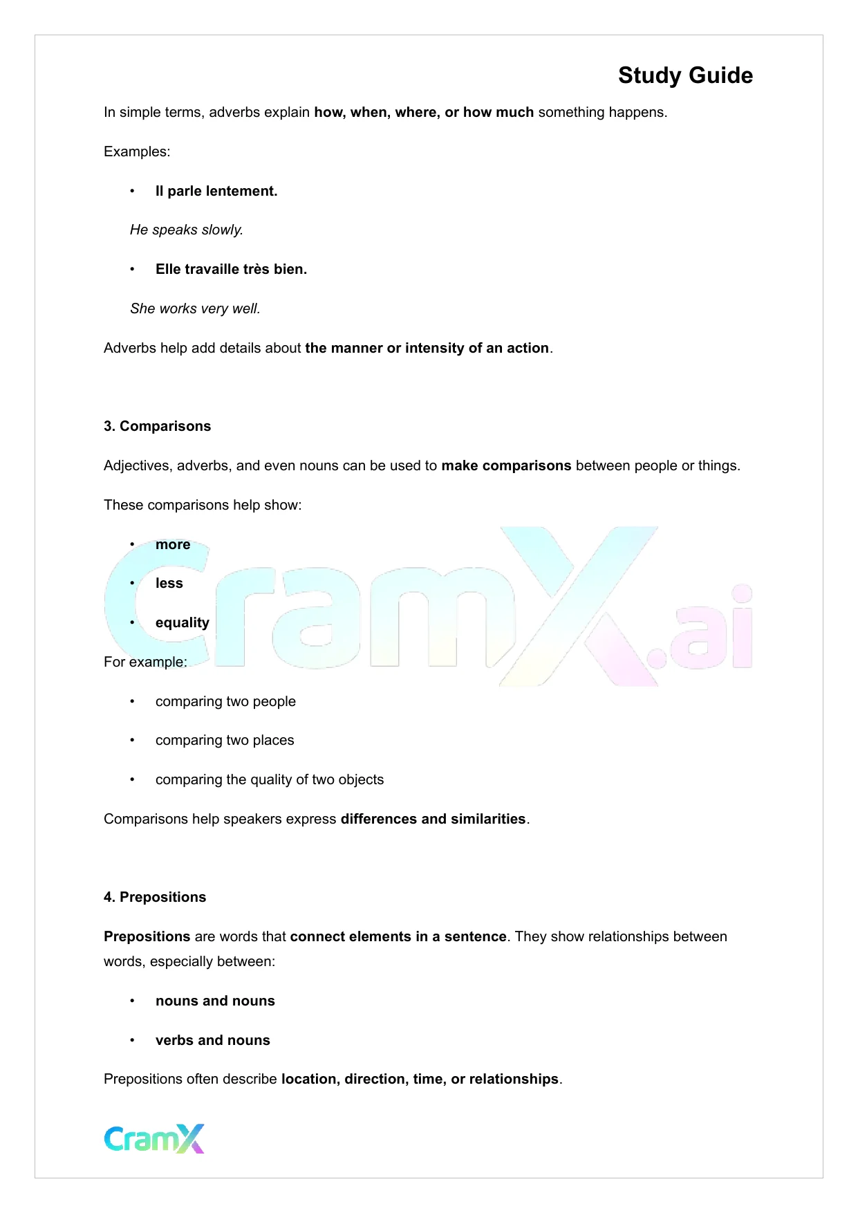French II – Adjectives Adverbs Prepositions - Page 2 preview image