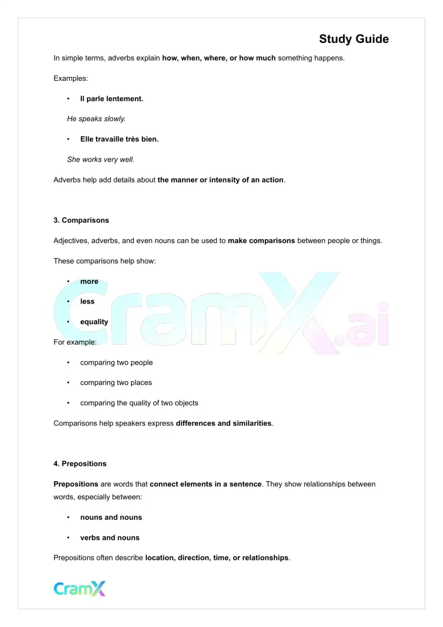 French II – Adjectives Adverbs Prepositions, page 2