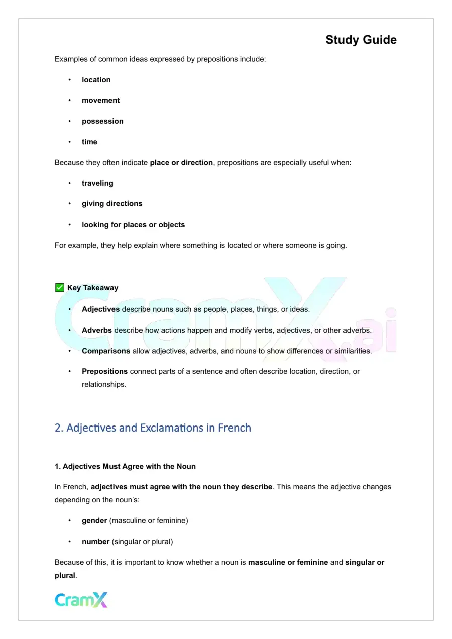 French II – Adjectives Adverbs Prepositions, page 3