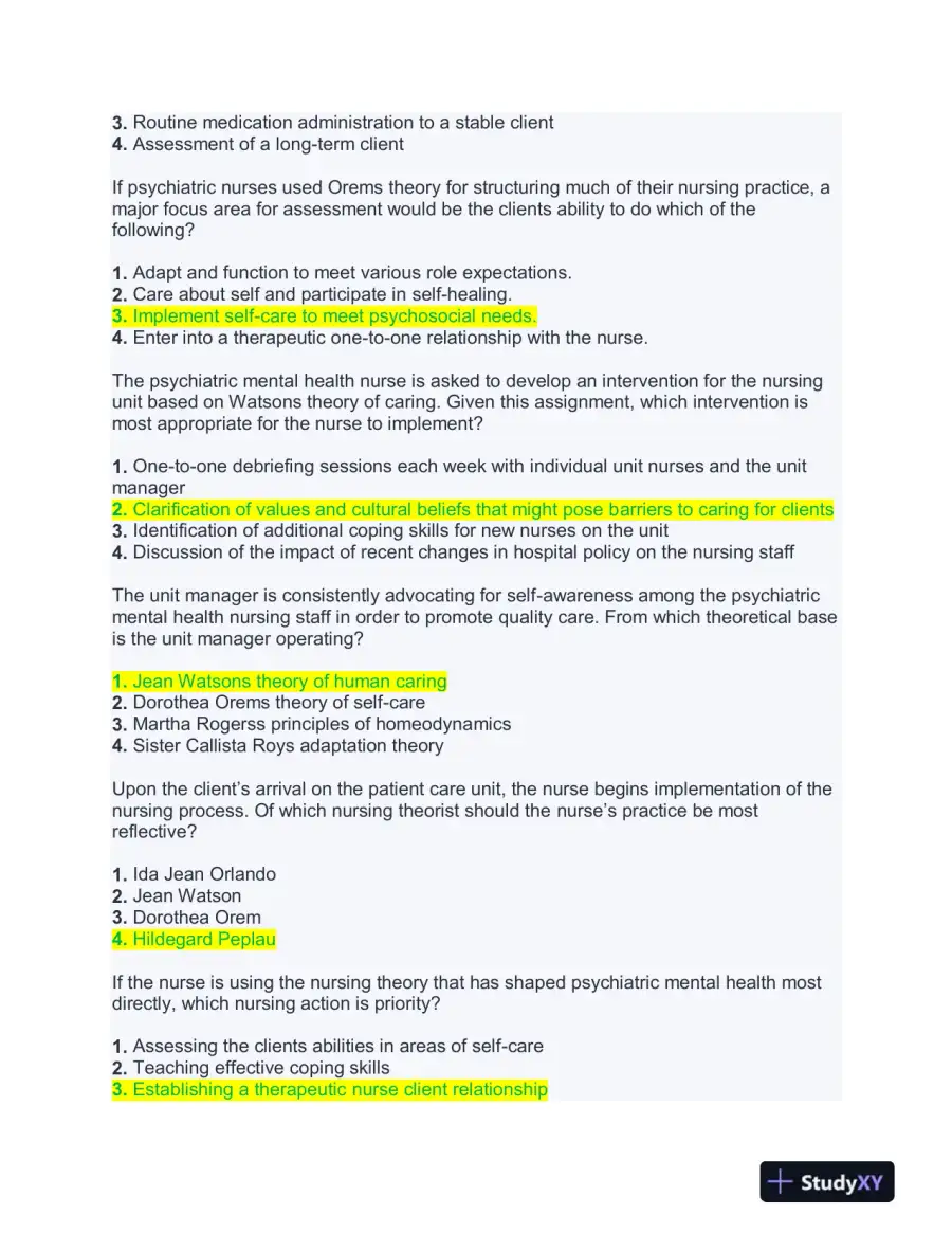 NURS661 Mental Health Practice Exam With Answers (188 Solved Questions), page 10