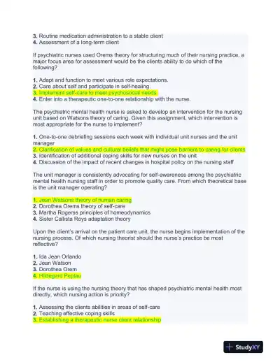 NURS661 Mental Health Practice Exam With Answers (188 Solved Questions) - Page 10 preview image