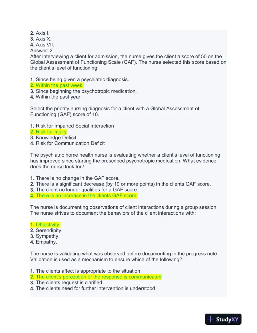 NURS661 Mental Health Practice Exam With Answers (188 Solved Questions), page 3