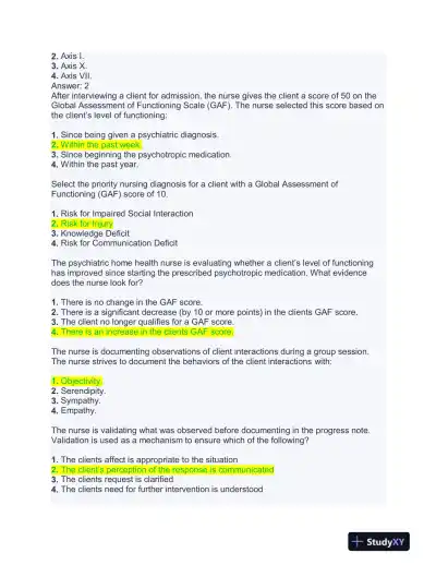 NURS661 Mental Health Practice Exam With Answers (188 Solved Questions) - Page 3 preview image