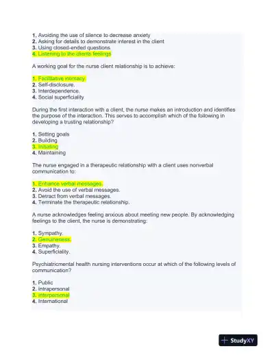 NURS661 Mental Health Practice Exam With Answers (188 Solved Questions) - Page 5 preview image