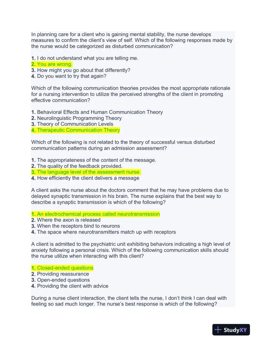 NURS661 Mental Health Practice Exam With Answers (188 Solved Questions), page 6