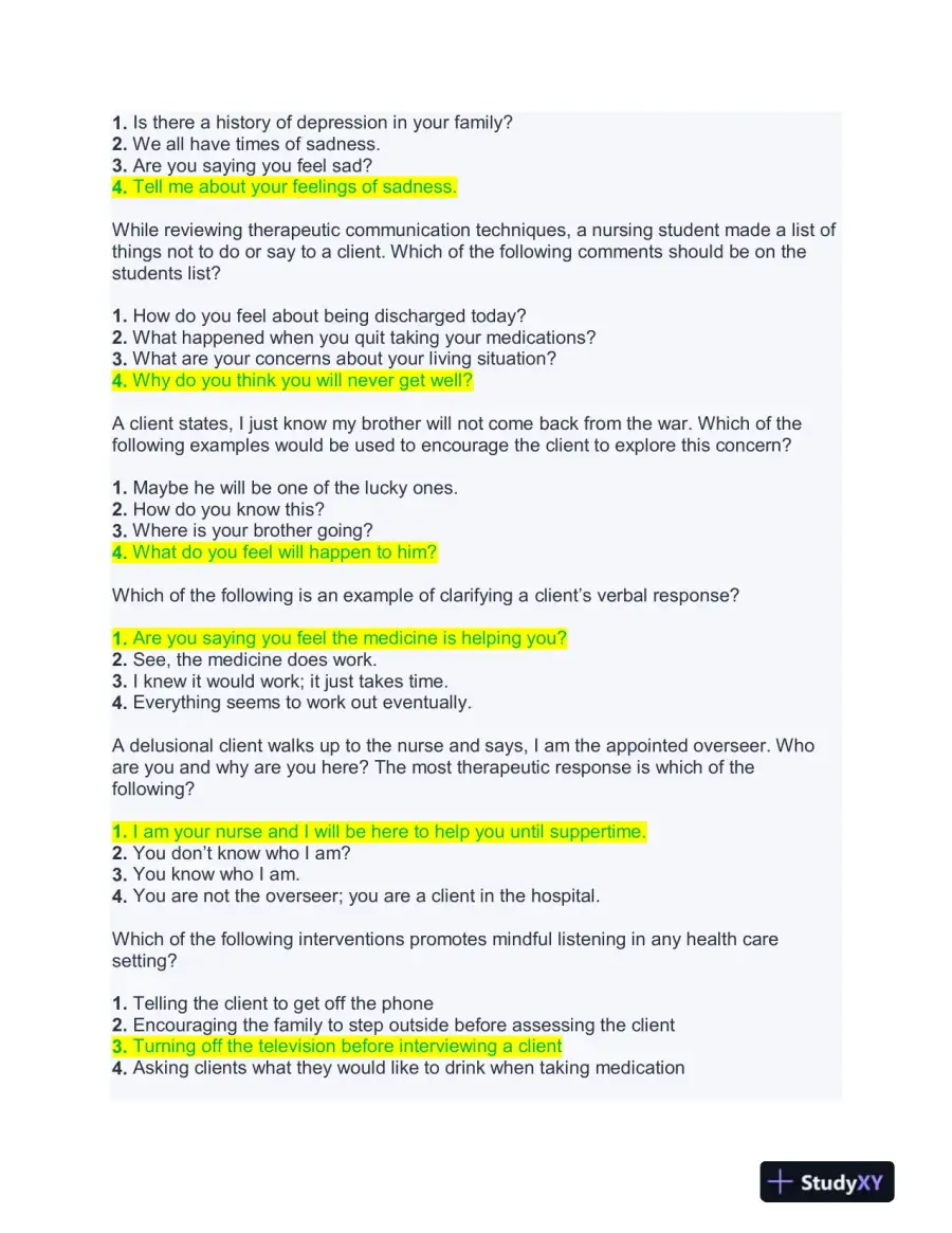 NURS661 Mental Health Practice Exam With Answers (188 Solved Questions), page 7