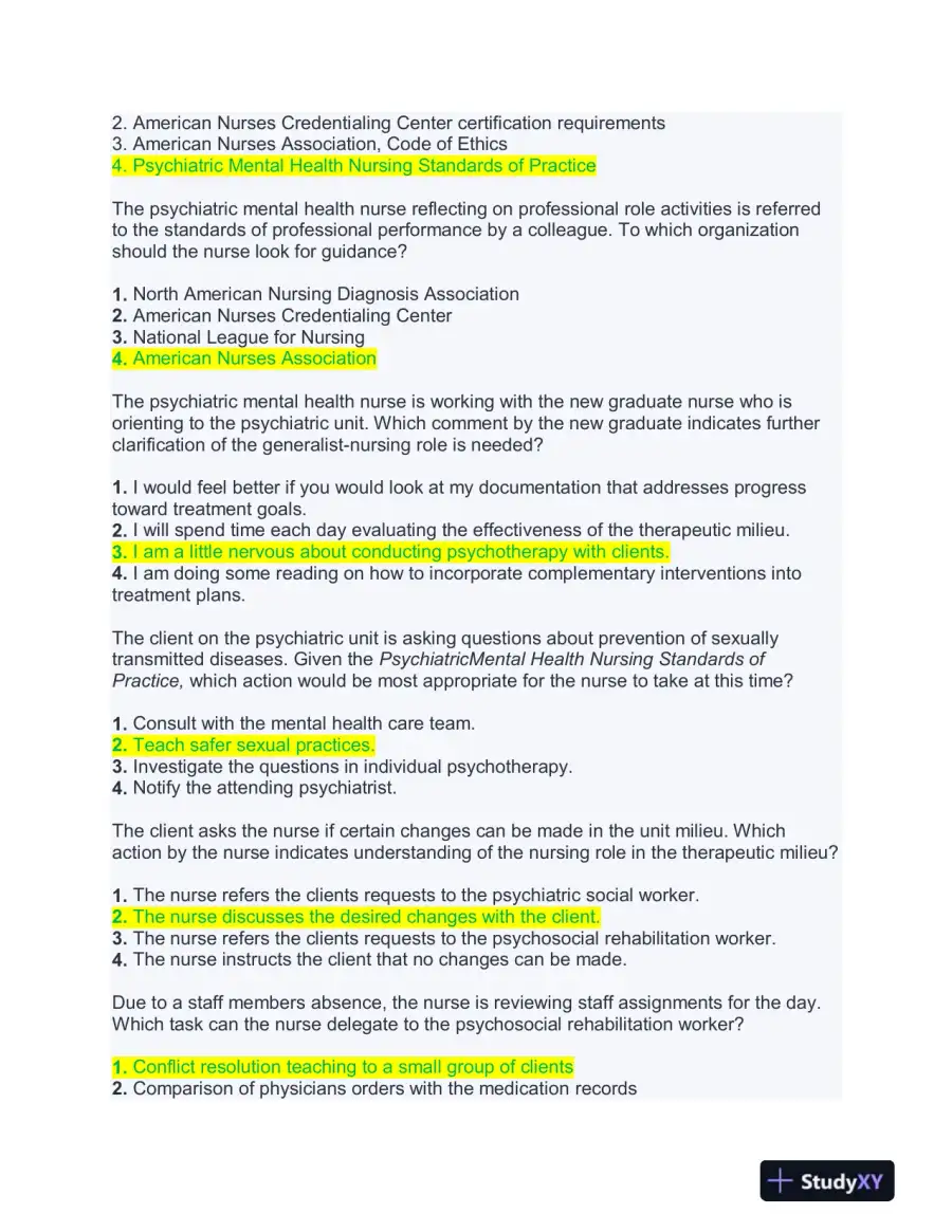 NURS661 Mental Health Practice Exam With Answers (188 Solved Questions), page 9
