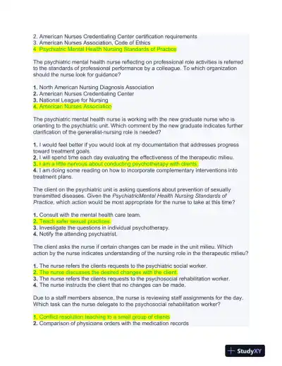 NURS661 Mental Health Practice Exam With Answers (188 Solved Questions) - Page 9 preview image