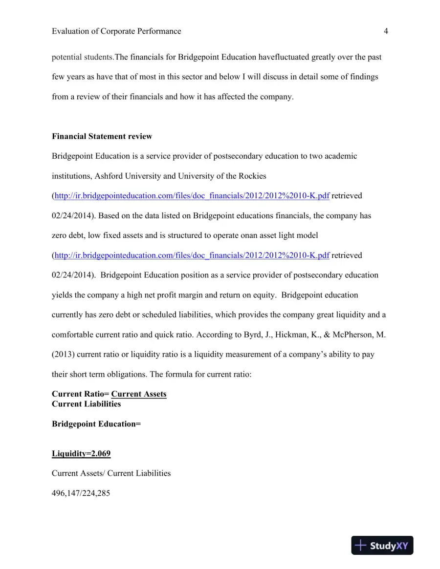 BUS 650 Evaluation of Corporate Performance, page 5