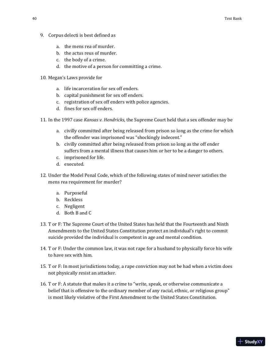 Test Bank For Criminal Law and Procedure , 7th Edition, page 12