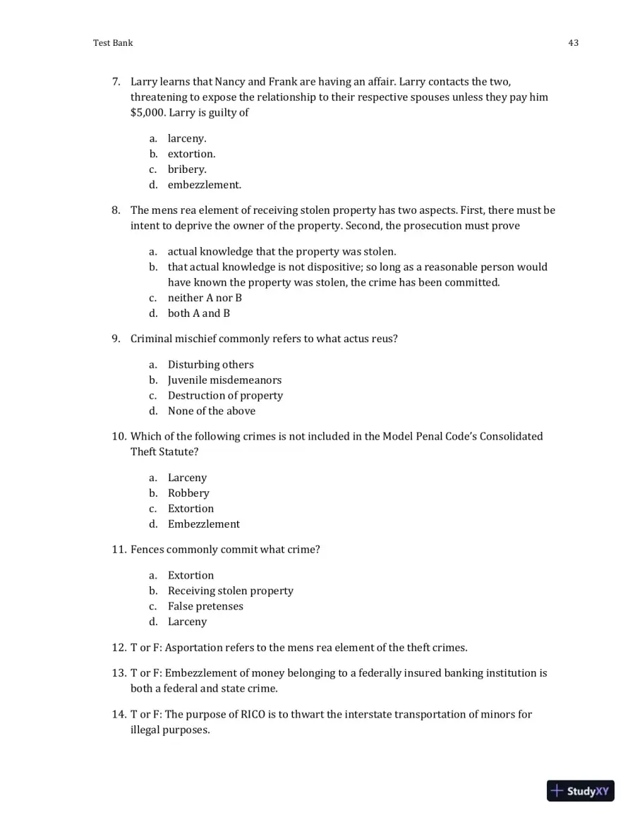 Test Bank For Criminal Law and Procedure , 7th Edition, page 15