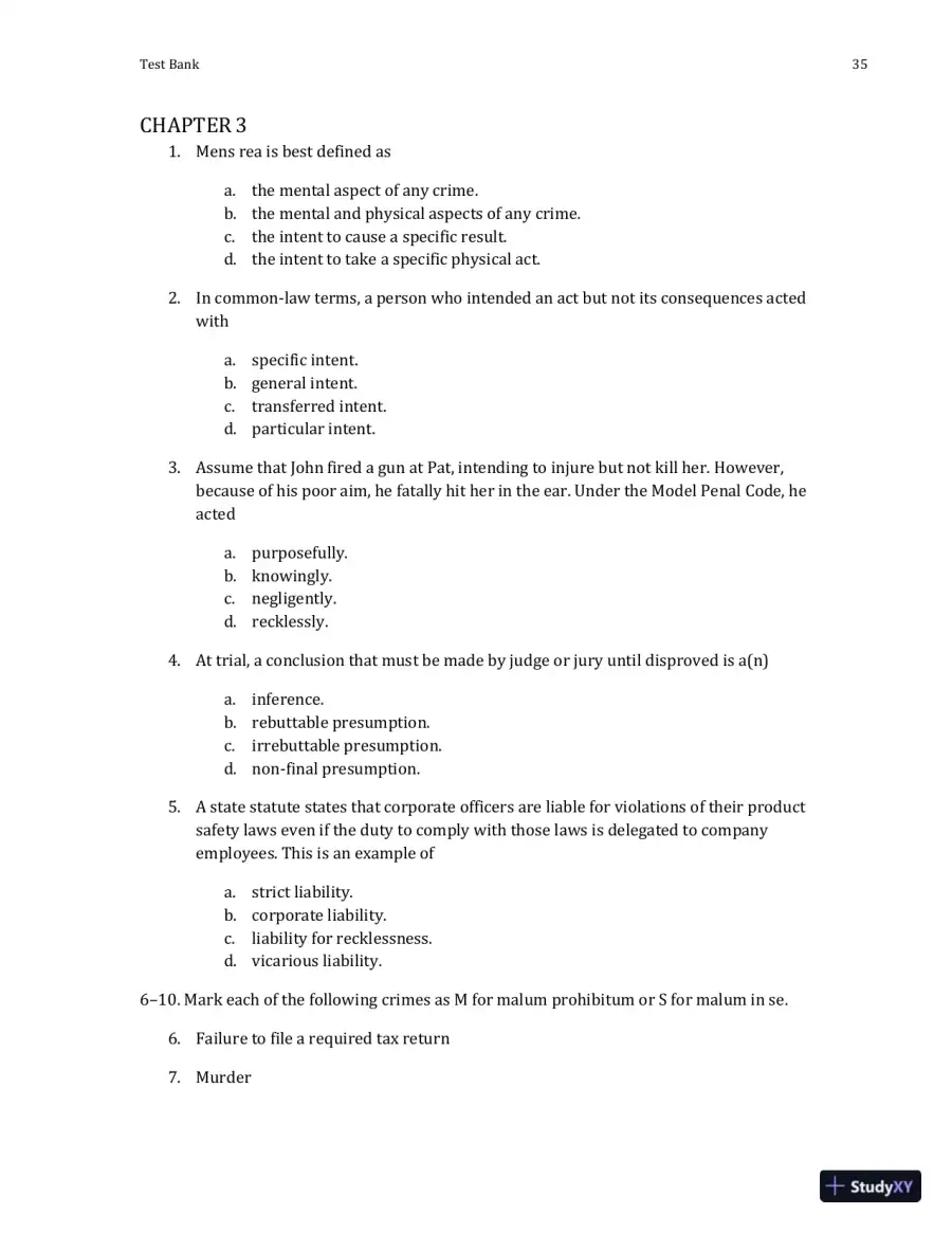 Test Bank For Criminal Law and Procedure , 7th Edition, page 7