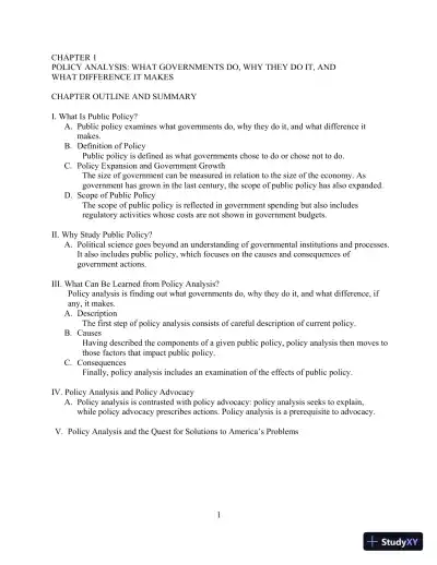 Test Bank for Understanding Public Policy, 15th Edition - Page 1 preview image