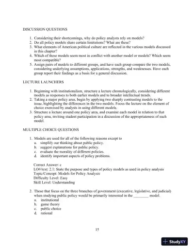 Test Bank for Understanding Public Policy, 15th Edition - Page 16 preview image