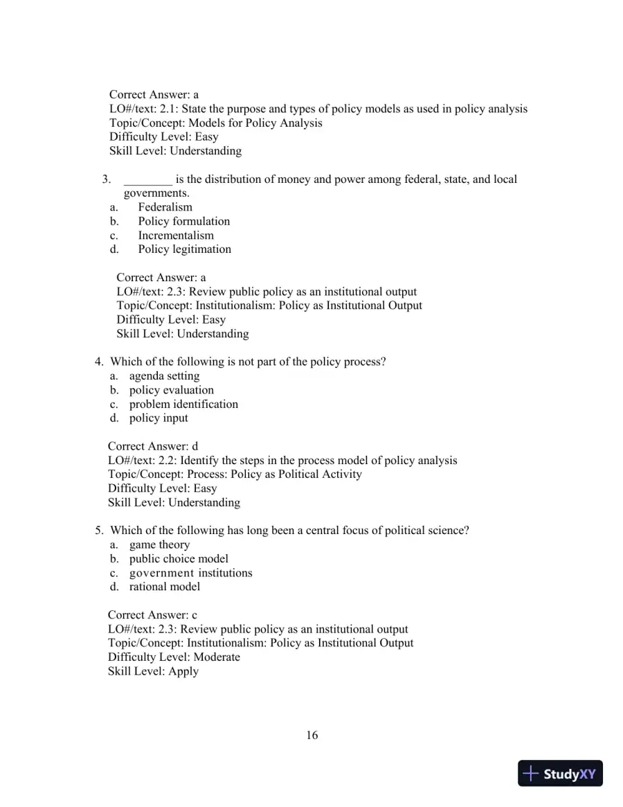 Test Bank for Understanding Public Policy, 15th Edition, page 17