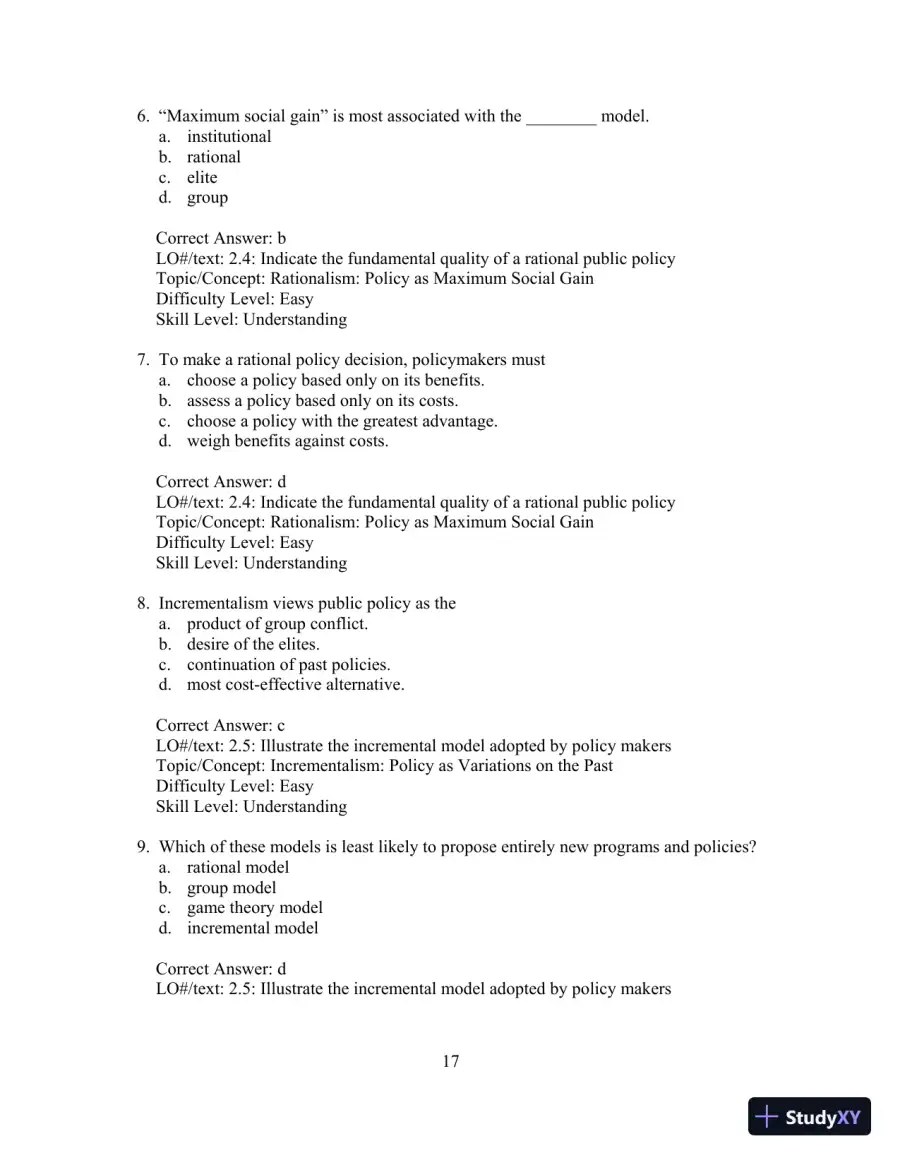Test Bank for Understanding Public Policy, 15th Edition, page 18