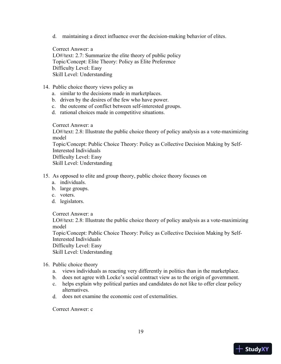 Test Bank for Understanding Public Policy, 15th Edition, page 20