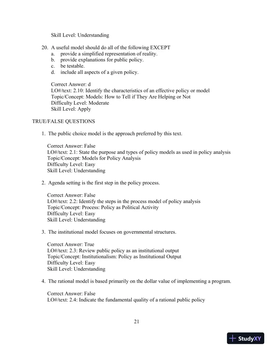 Test Bank for Understanding Public Policy, 15th Edition, page 22