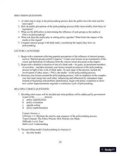 Test Bank for Understanding Public Policy, 15th Edition - Page 30 preview image