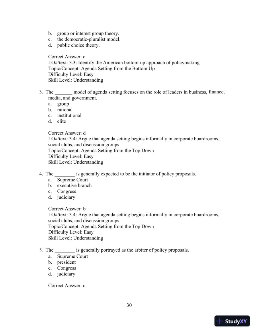 Test Bank for Understanding Public Policy, 15th Edition, page 31
