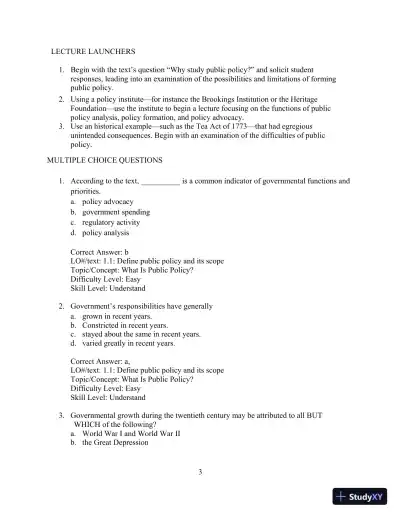 Test Bank for Understanding Public Policy, 15th Edition - Page 4 preview image